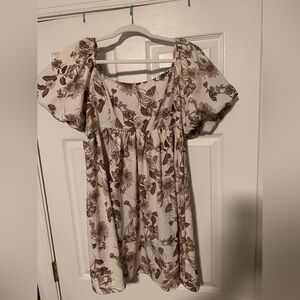 Altar'd State Cream and Brown Floral Dress